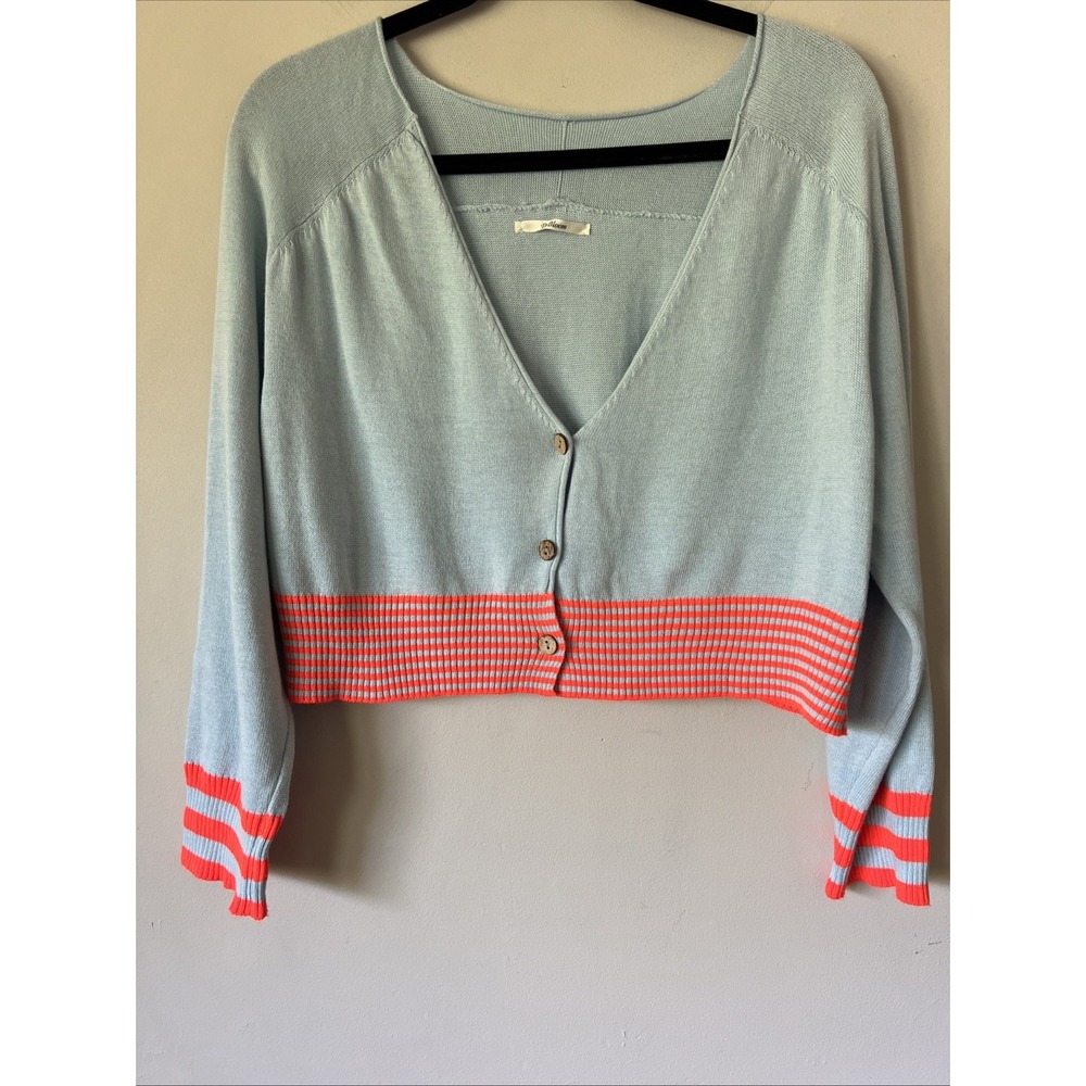 Dr Bloom Women's Blue Cropped Cardigan Sweater Size Small Cotton